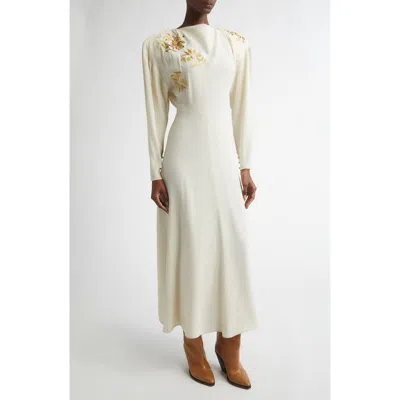 Isabel Marant Samsha Long Sleeve Embellished Crepe Maxi Dress In Neutral