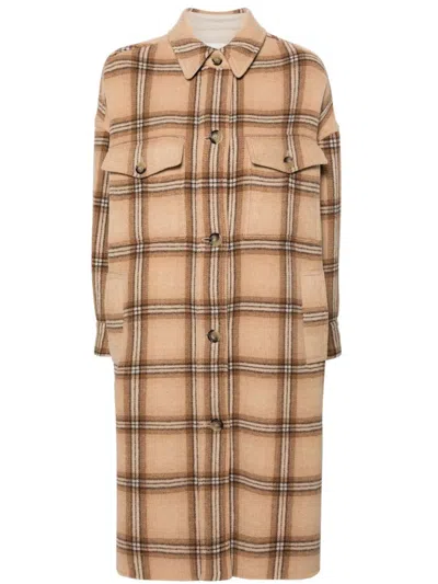 Isabel Marant Sand Beige Checkered Wool Jacket With Eco-friendly Details For Women In Camel