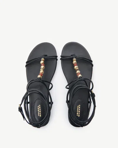 Isabel Marant Yctoria Beaded-strap Leather Sandals In Black