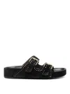 Isabel Marant Lennyo Embroidered Cutout Suede Slides In Black