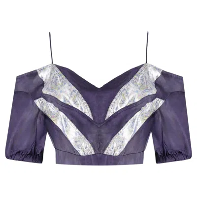Pre-owned Isabel Marant Satin Cropped Cold-shoulder Top In Gray