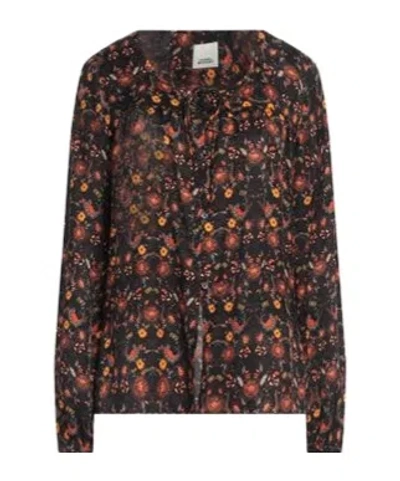 Isabel Marant Satin Printed Long Sleeve Blouse In Brown