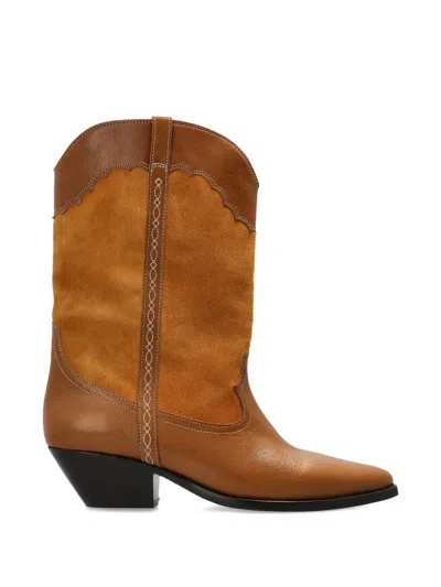 Isabel Marant Duerto Embroidered Suede And Leather Ankle Boots In Brown
