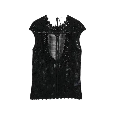 Isabel Marant Scalloped Openwork Top In Black