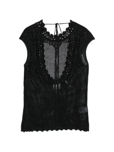 Isabel Marant Metorie Embellished Crochet Cotton-blend Tank In Black
