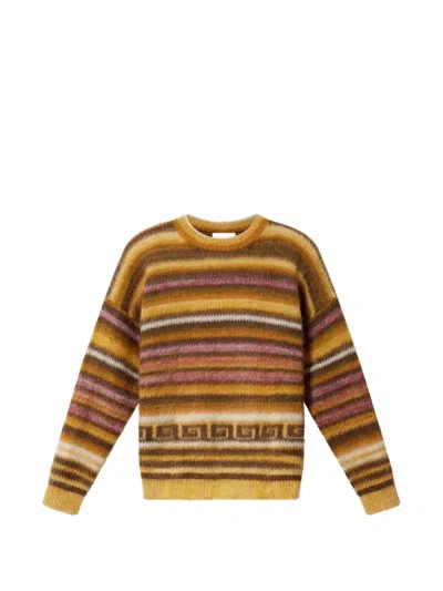 Isabel Marant Relaxed Fit Knit Sweater With Horizontal Stripes And Geometric Detail In Brown