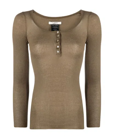 Isabel Marant Scoop-neck Henley Top In Brown