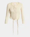 Isabel Marant Seatle Cropped Lace-up Brushed Stretch-jersey Top In Ecru