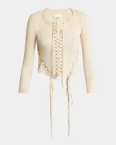 Isabel Marant Seatle Cropped Lace-up Brushed Stretch-jersey Top In Ecru
