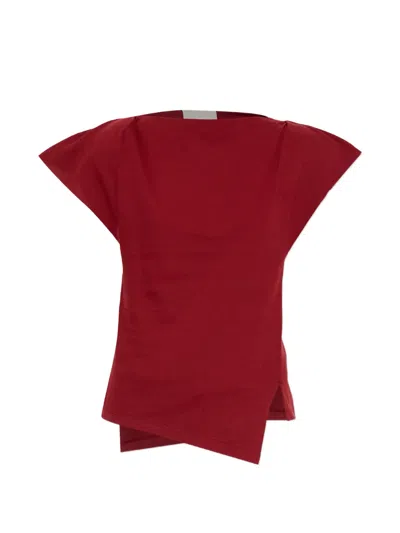 Isabel Marant Sebani Asymmetric Cap-sleeve T-shirt In Red