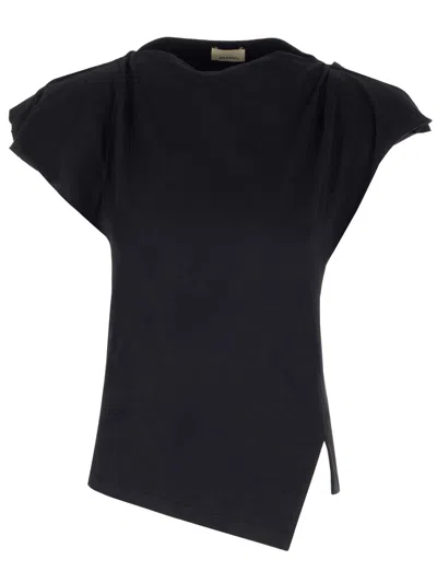 Isabel Marant Sebani Asymmetric Cotton-jersey T-shirt In Black