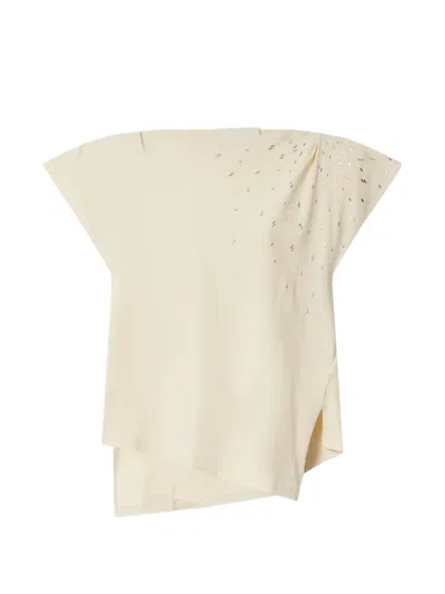 Isabel Marant Sebani Asymmetric Gathered Bead-embellished Cotton-jersey T-shirt In White