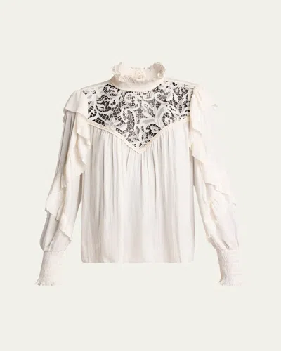 Isabel Marant Seila Lace Ruffle Long-sleeve Blouse In Ecru
