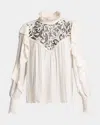 Isabel Marant Seila Blouse In Ecru With Lace And Ruffles In Ecru