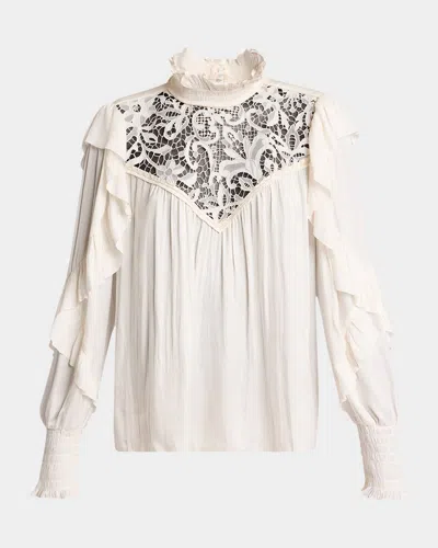 ISABEL MARANT SEILA LACE RUFFLE LONG-SLEEVE BLOUSE