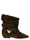 Isabel Marant Sellen Embellished Whipstitched Leather-trimmed Suede Ankle Boots In Brown