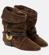 Isabel Marant Sellen Embellished Whipstitched Leather-trimmed Suede Ankle Boots In Brown