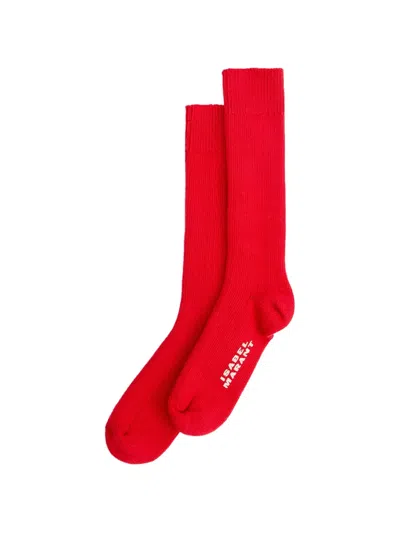 Isabel Marant Selveria Ribbed-knit Socks In Red