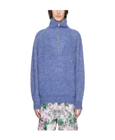 Isabel Marant Semi-zipper Knitted Sweater In Blue