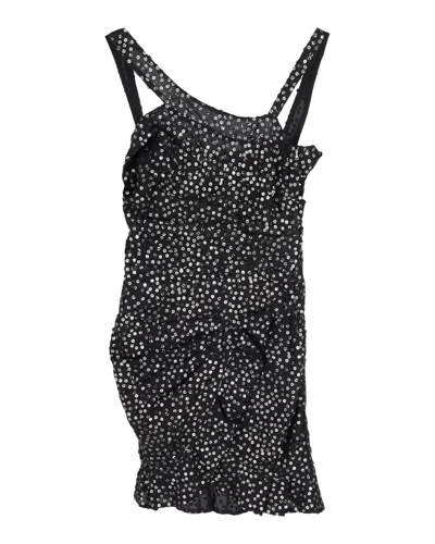 Isabel Marant Sequin Ruffle One Shoulder Dress In Black Cotton