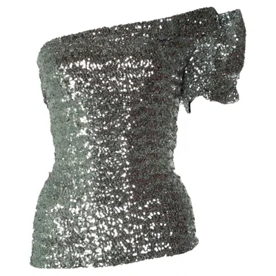 Pre-owned Isabel Marant , Sequinned One Shoulder Top In Gray