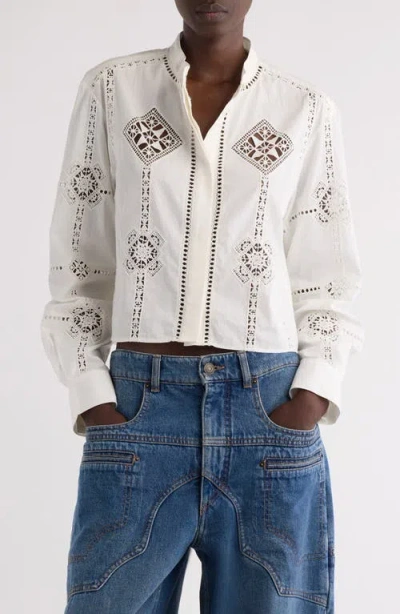 Isabel Marant Serena Openwork Embroidered Cotton Button-up Shirt In White