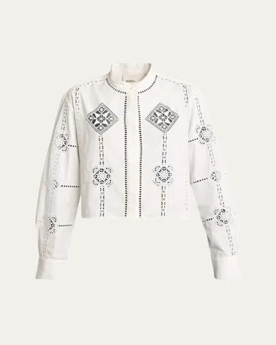 Isabel Marant Serena Openwork Poplin Cropped Top In White