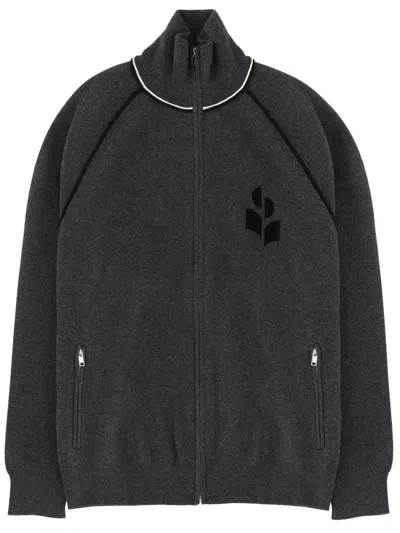 Isabel Marant Sergio Charcoal Zip-up Cotton-blend Sweatshirt In Red