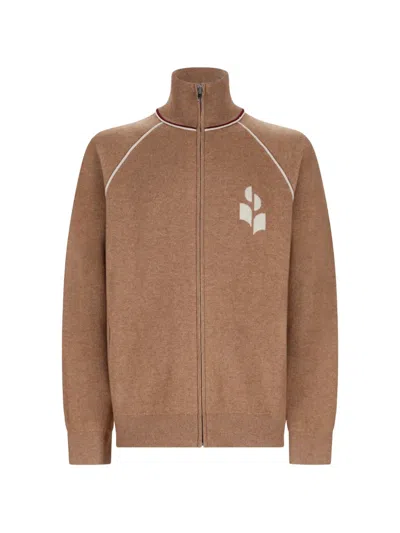 Isabel Marant Beige High Collar Maroon Trim Cotton-blend Sweatshirt In Multi