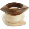 Isabel Marant Set Of 3 Wood Eye Bangle Bracelets In Brown