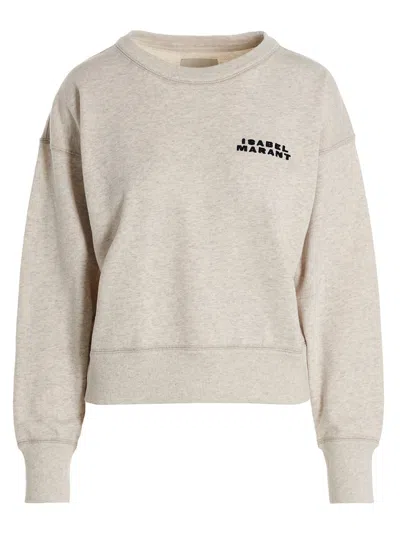 Isabel Marant Beige Cropped Sweatshirt With Contrasting Logo Embroidery In Cotton Blend Woman In Neutral