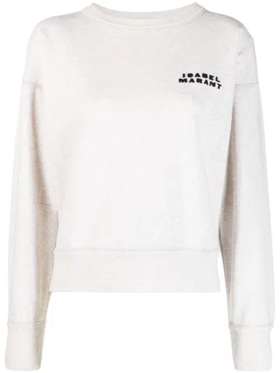 Isabel Marant Beige Cropped Sweatshirt With Contrasting Logo Embroidery In Cotton Blend Woman In Neutral