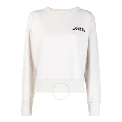Isabel Marant Beige Cropped Sweatshirt With Contrasting Logo Embroidery In Cotton Blend Woman In Neutral