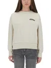 Isabel Marant Beige Cropped Sweatshirt With Contrasting Logo Embroidery In Cotton Blend Woman In Gray