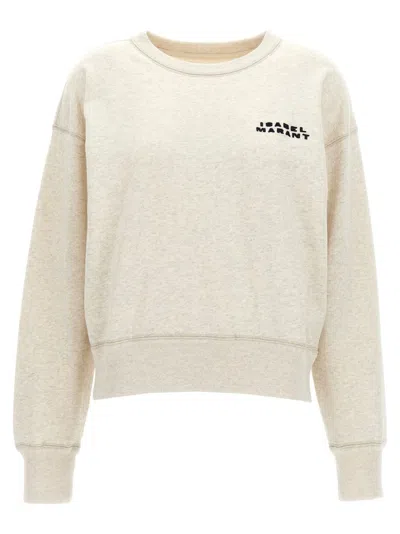Isabel Marant Beige Cropped Sweatshirt With Contrasting Logo Embroidery In Cotton Blend Woman In Neutral