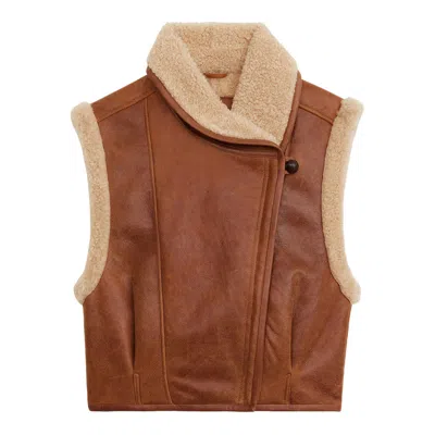Isabel Marant Shawl-lapel Fur-trimmed Vest In Brown