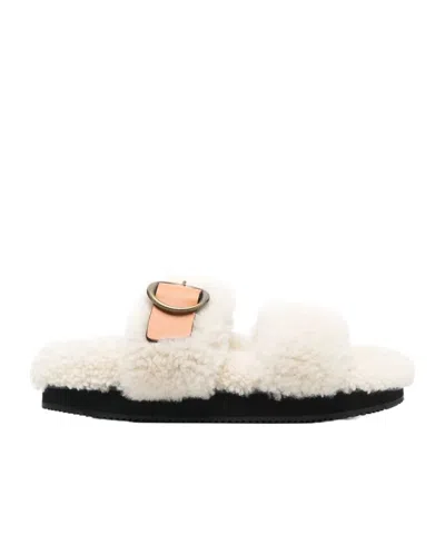 Isabel Marant Shearling Buckle Sandals In White