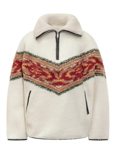 Isabel Marant Shearling Pullover With Geometric Pattern  Étoile In White