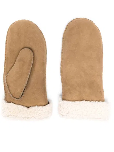 Isabel Marant Shearling-trim Mittens In Brown