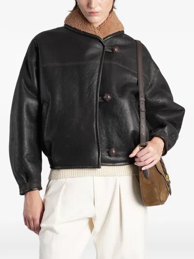 Isabel Marant Charina Shearling-trimmed Leather Jacket In Brown