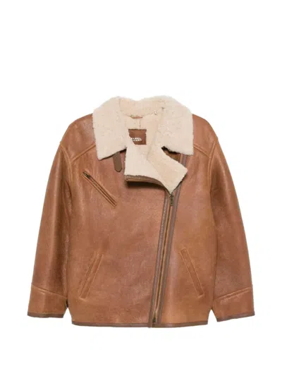 Isabel Marant Adelina Shearling Collar Jacket Side Pockets In Brown