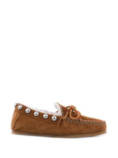 Isabel Marant Shearling-lined Studded Moccasin Flats In Brown