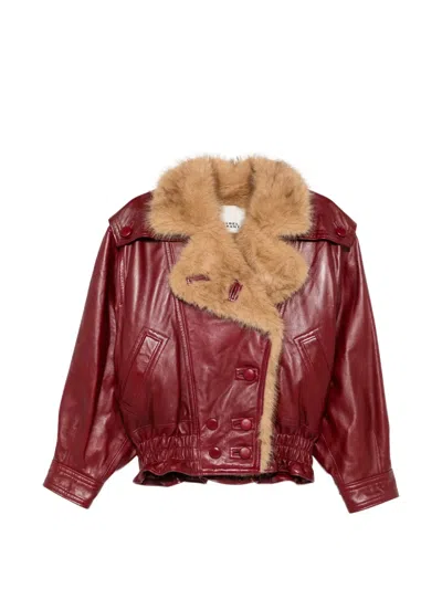 Isabel Marant Shearling-trim Leather Jacket In Red