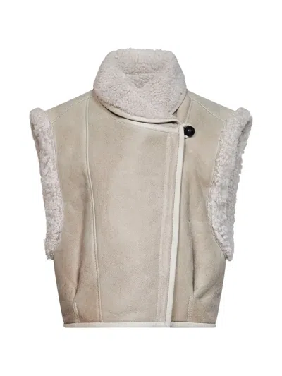 Isabel Marant Shearling-trim Sleeveless Jacket In Neutral