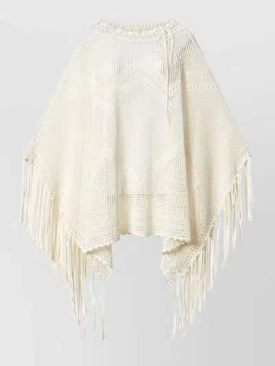 Isabel Marant Sheer Silk Blend Blouse Crochet Fringe In White