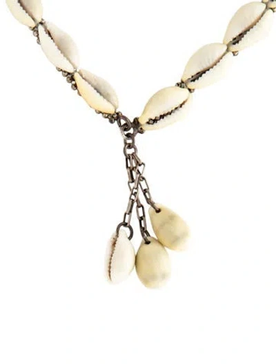 Pre-owned Isabel Marant Shell Beaded Choker Necklace, 15", 15" In White