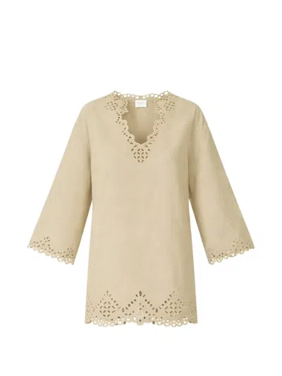 Isabel Marant Sherazade Laser-cut V-neck Mini Dress In Neutral