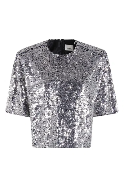 Isabel Marant Shimmering Silver Sequin Blouse With Structured Shoulders In Gray