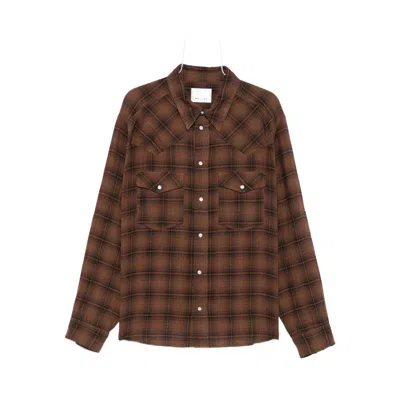 Isabel Marant Checked Long Sleeve Shirt With Chest Pockets In Brown