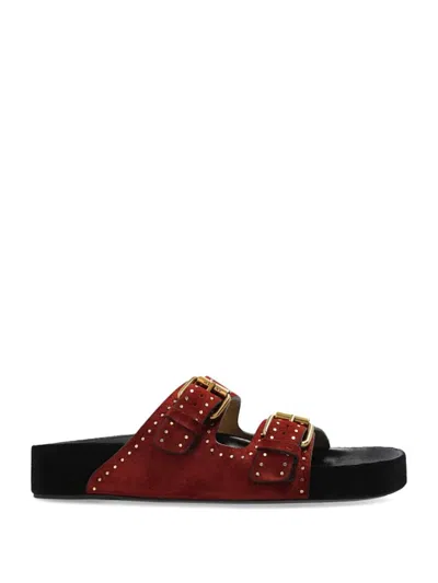 Isabel Marant Lennyo Suede Buckle Sandals In Red